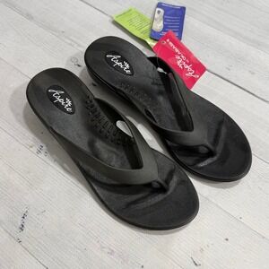 Okabashi Aspire Molded Thong Sandals Flip Flops Wedge Black womens M 6.5-7.5 NEW